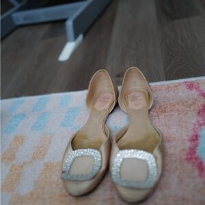 Manolo Blahnik Chic Beige Flats with Silver Embellishments